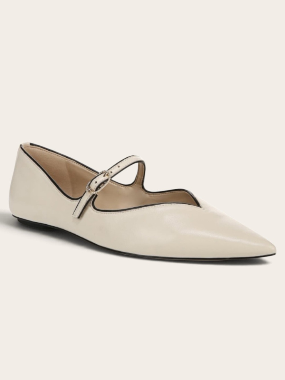 Sam Edelman Women's 8.5 Noa Pointed Toe Mary Jane Ivory Leather Flats 🔥